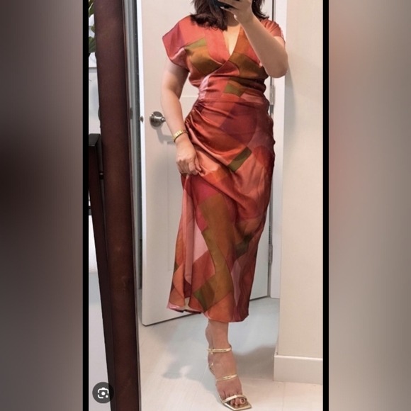 Zara Geometric Print Satin Dress - Picture 1 of 10